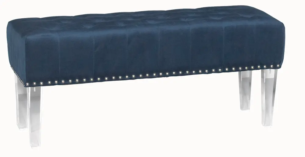 Blue Ink Velvet Tufted Bench with Acrylic Legs-1