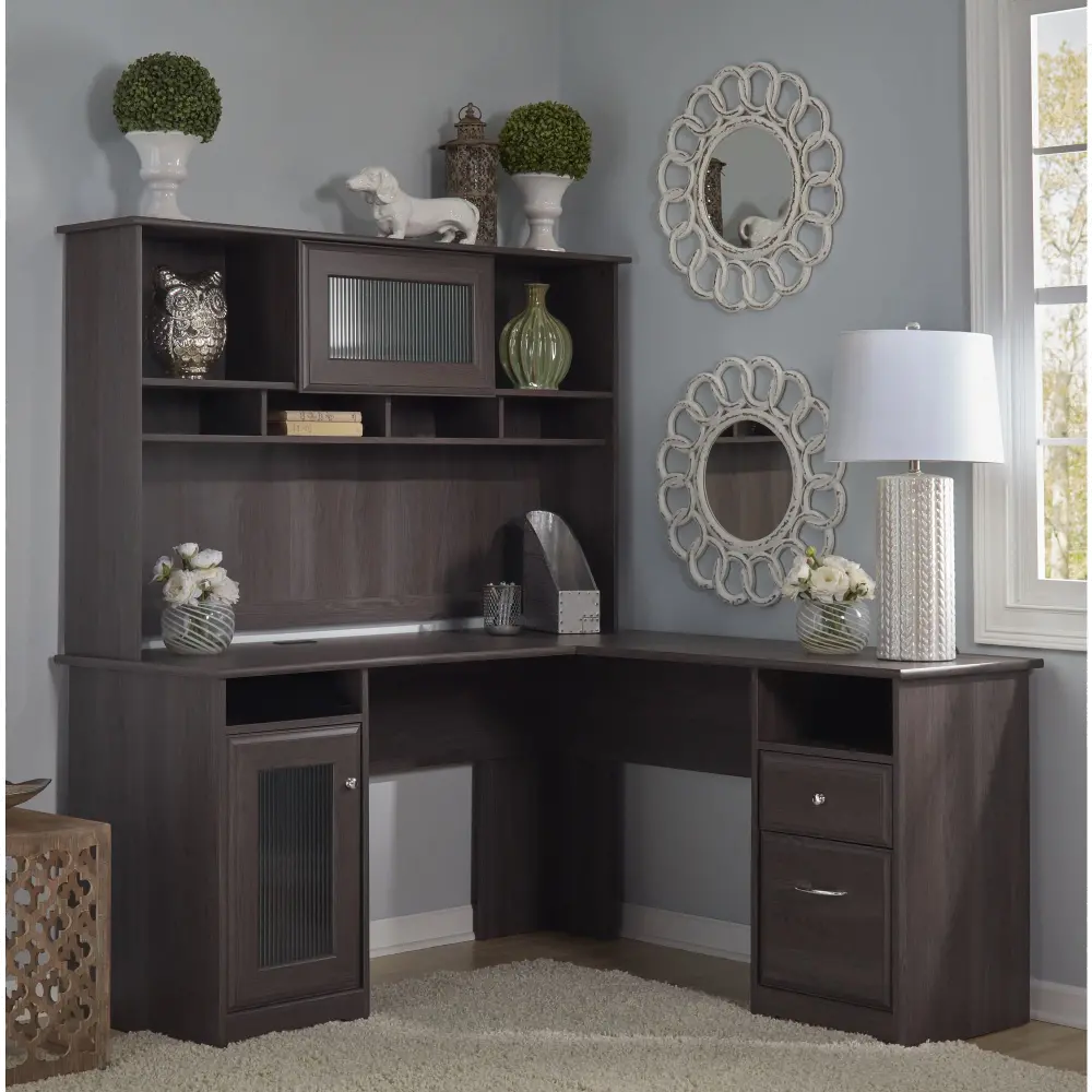 CAB001HRG Cabot Heather Gray L-Shaped Desk with Hutch - Bush Furniture-1