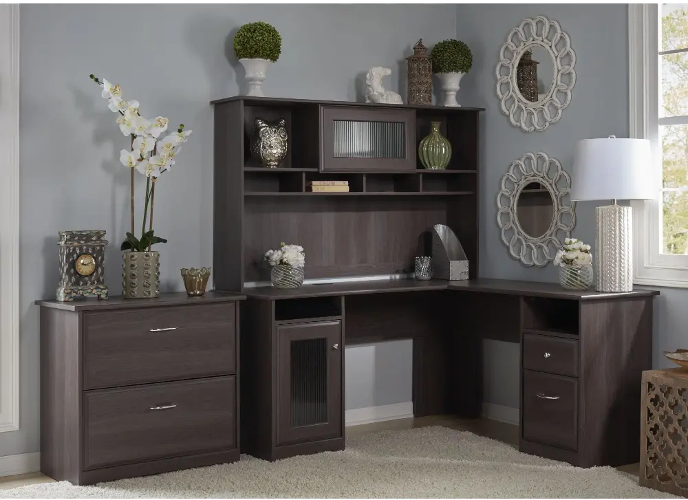 CAB005HRG Cabot Heather Gray L-Desk with Hutch and Lateral File - Bush Furniture-1