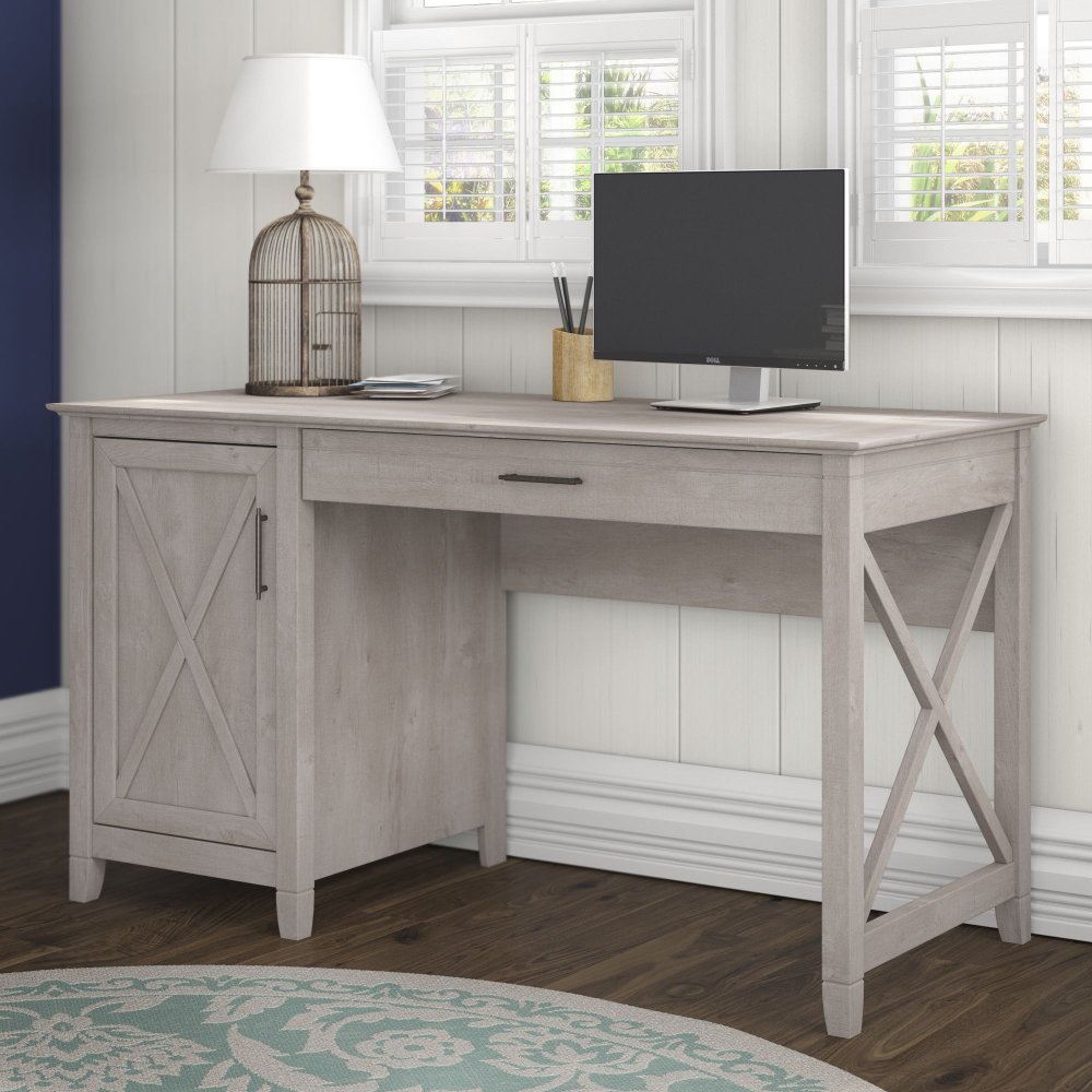 Gray Single Pedestal Desk (54 Inch) - Bush Furniture