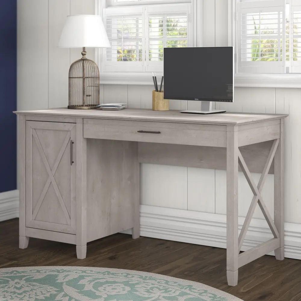 KWD154WG-03 Gray Single Pedestal Desk (54 Inch) - Bush Furniture-1