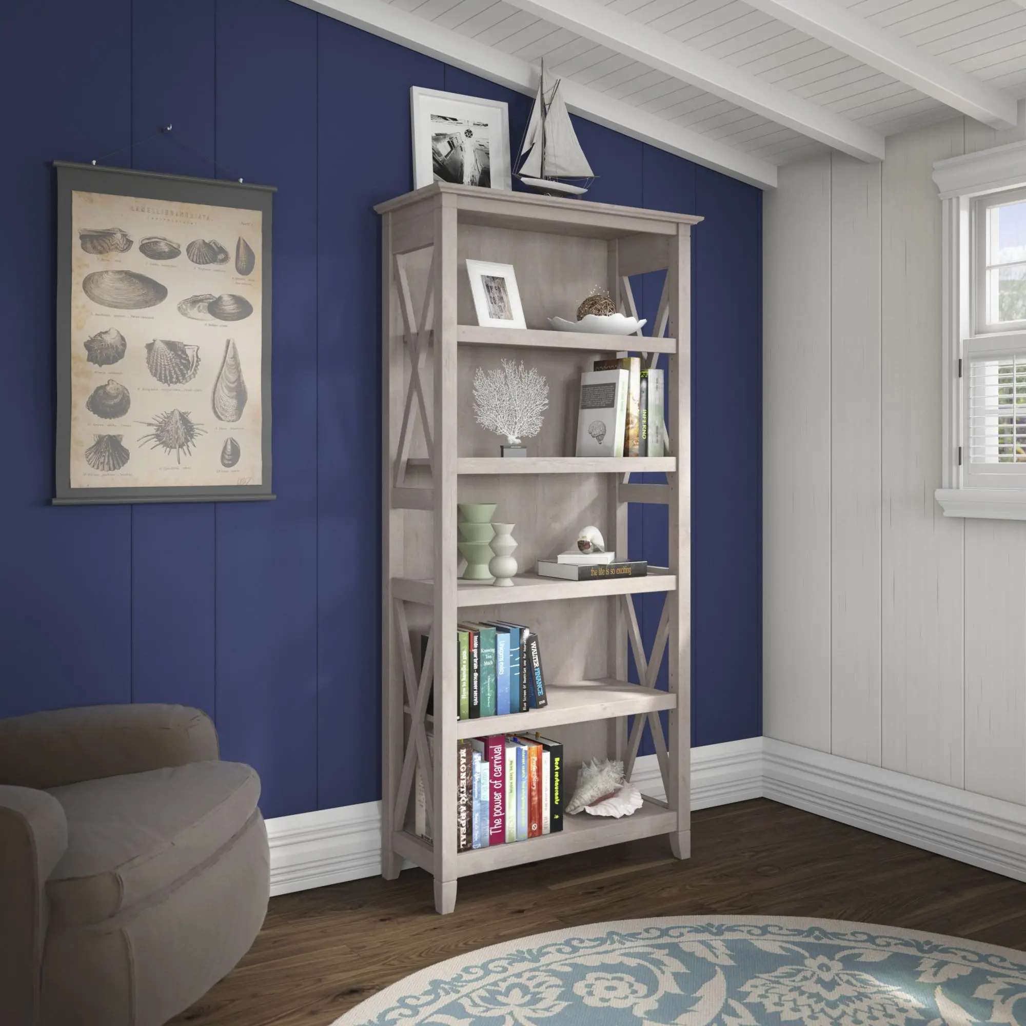 Key West Gray 5-Shelf Bookcase - Bush Furniture