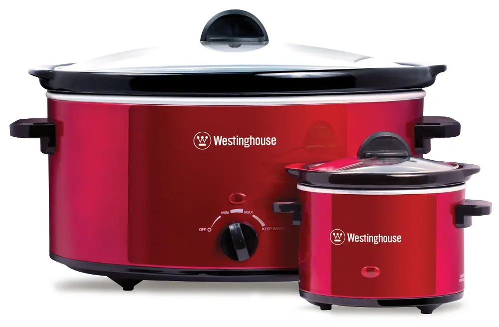 Red 8-Quart Slow Cooker With Matching .6-Quart Sauce Warmer-1