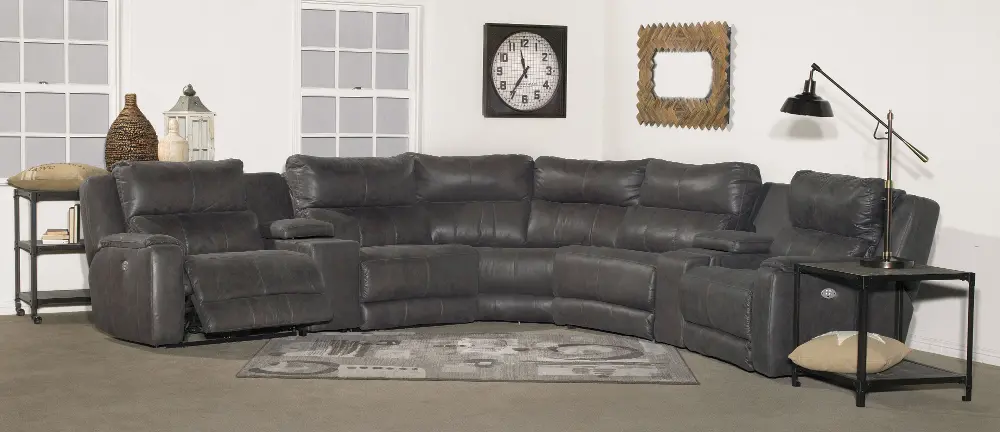 Slate Gray 7 Piece Manual Reclining Sectional Sofa- Dazzle-1