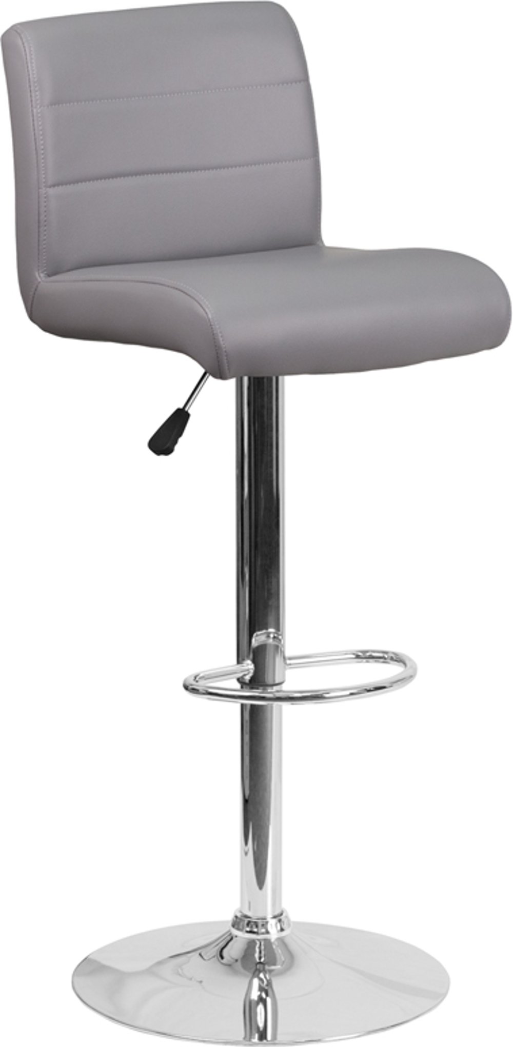 Gray Vinyl Adjustable Bar Stool with Chrome Base