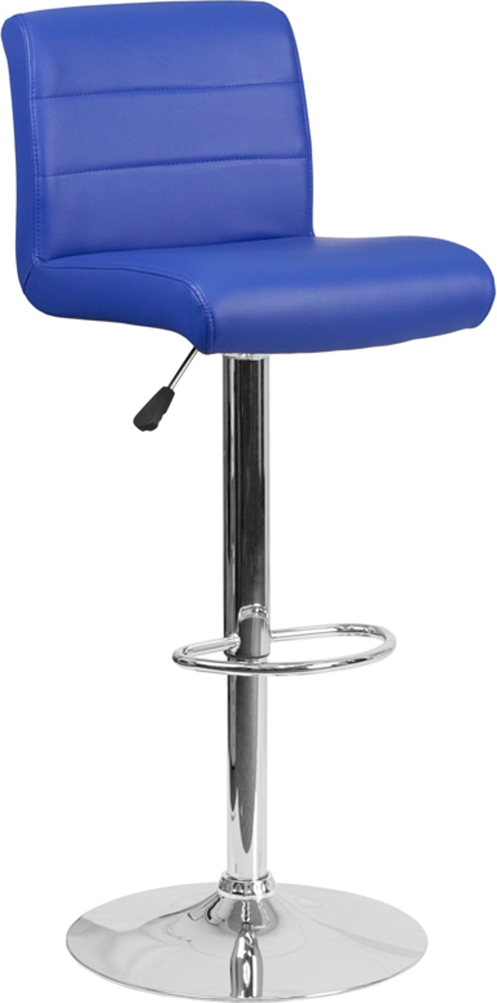 Blue Vinyl Adjustable Bar Stool with Chrome Base