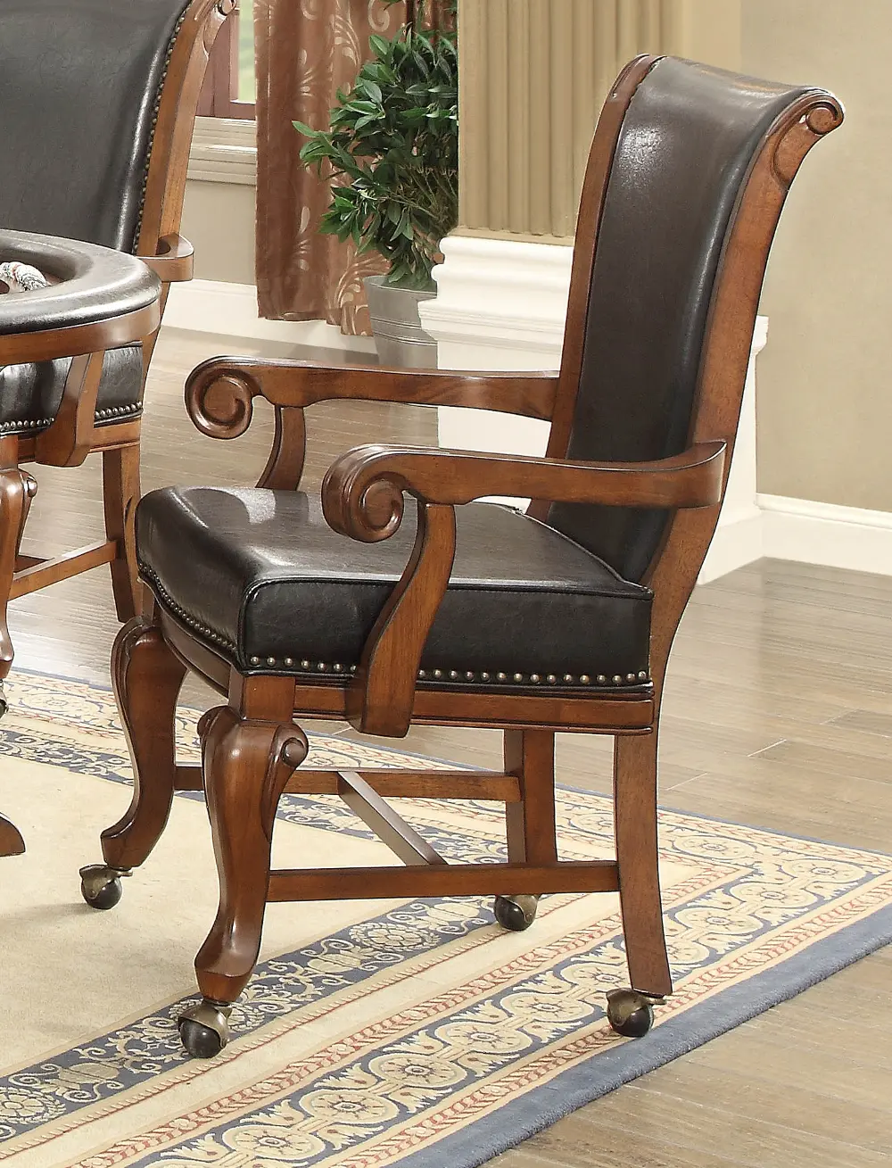Brown Cherry and Black Caster Arm Chair - Franklin-1