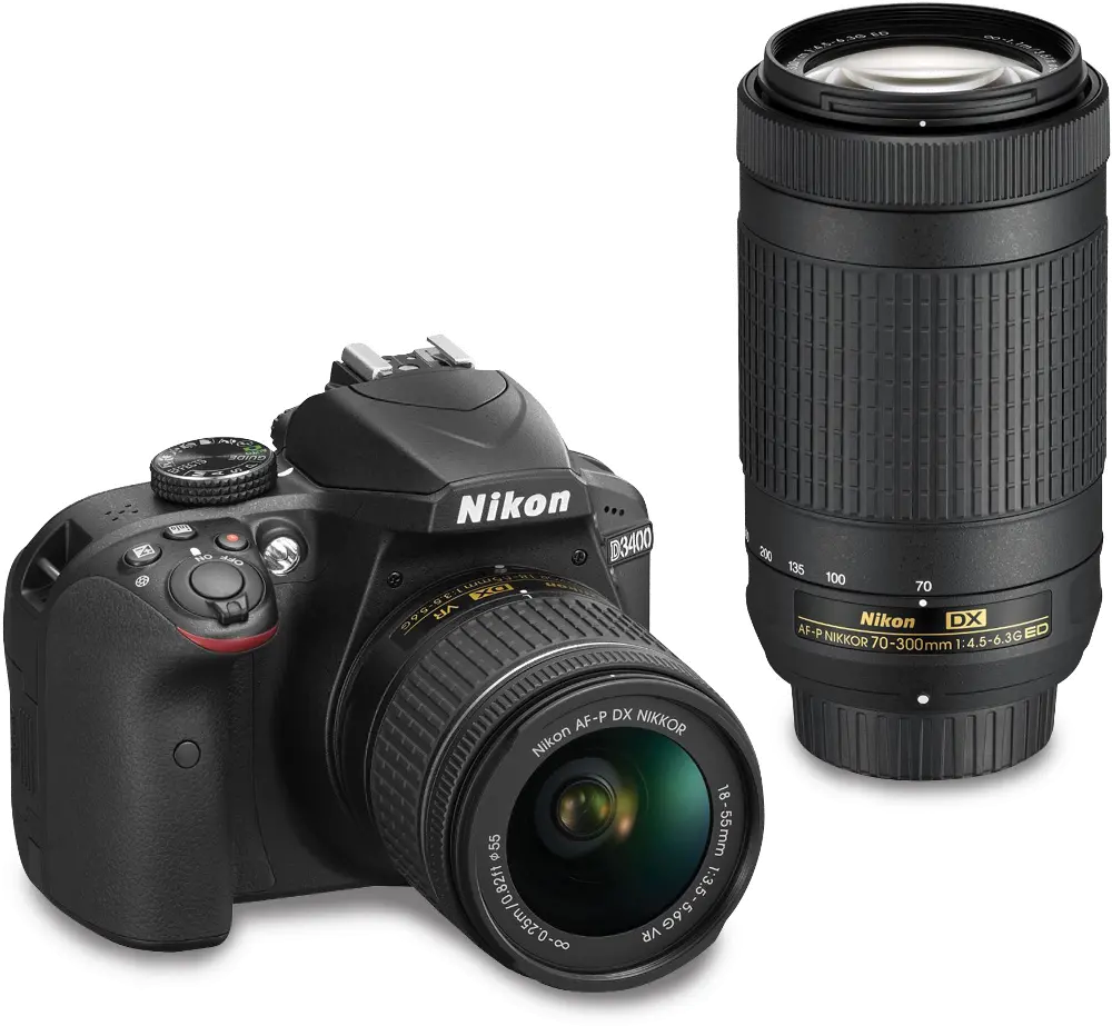 D3400,BLK,X2-LENS Nikon D3400 DSLR Camera with 18-55mm and 70-300mm Lenses -1