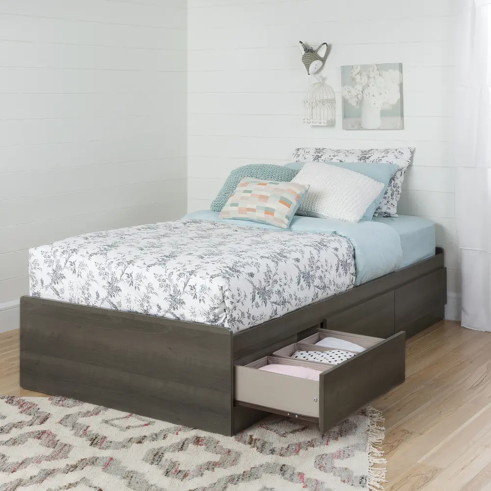 10426 Savannah Gray Maple Twin Mates Bed with 3 Drawers (39 Inch)-1