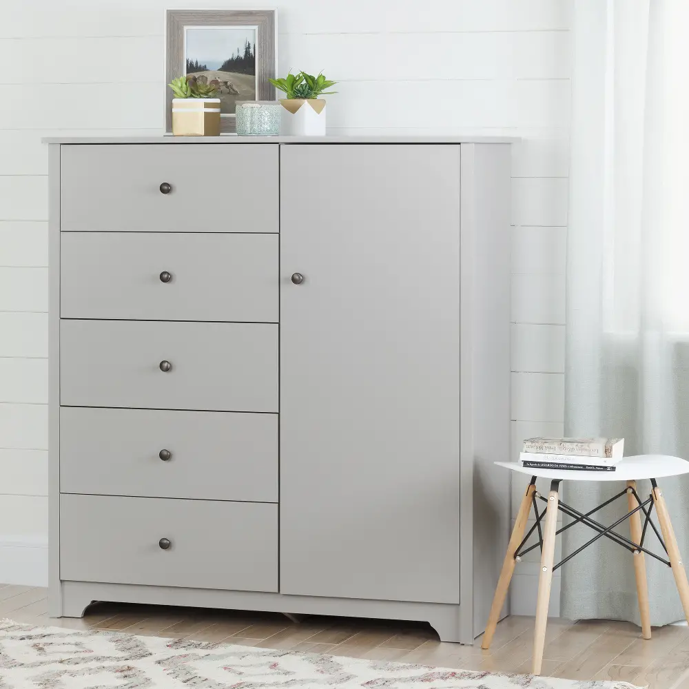 10234 Soft Gray 5 Drawer Door Chest - Vito -1