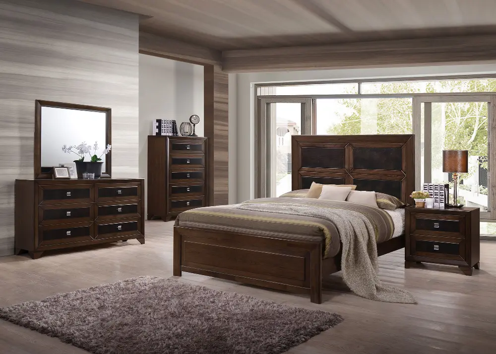 Contemporary Brown 4 Piece King Bedroom Set - Sussex -1