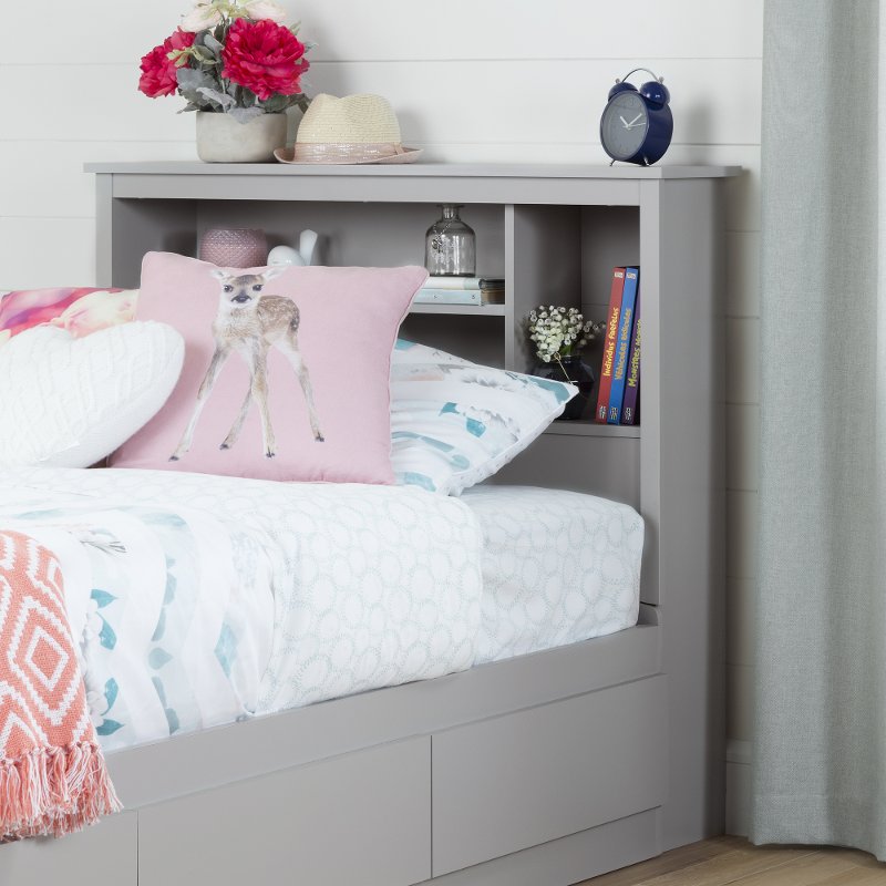 Soft Gray Twin Bookcase Headboard 39, Storage Bed With Bookcase Headboard Twin