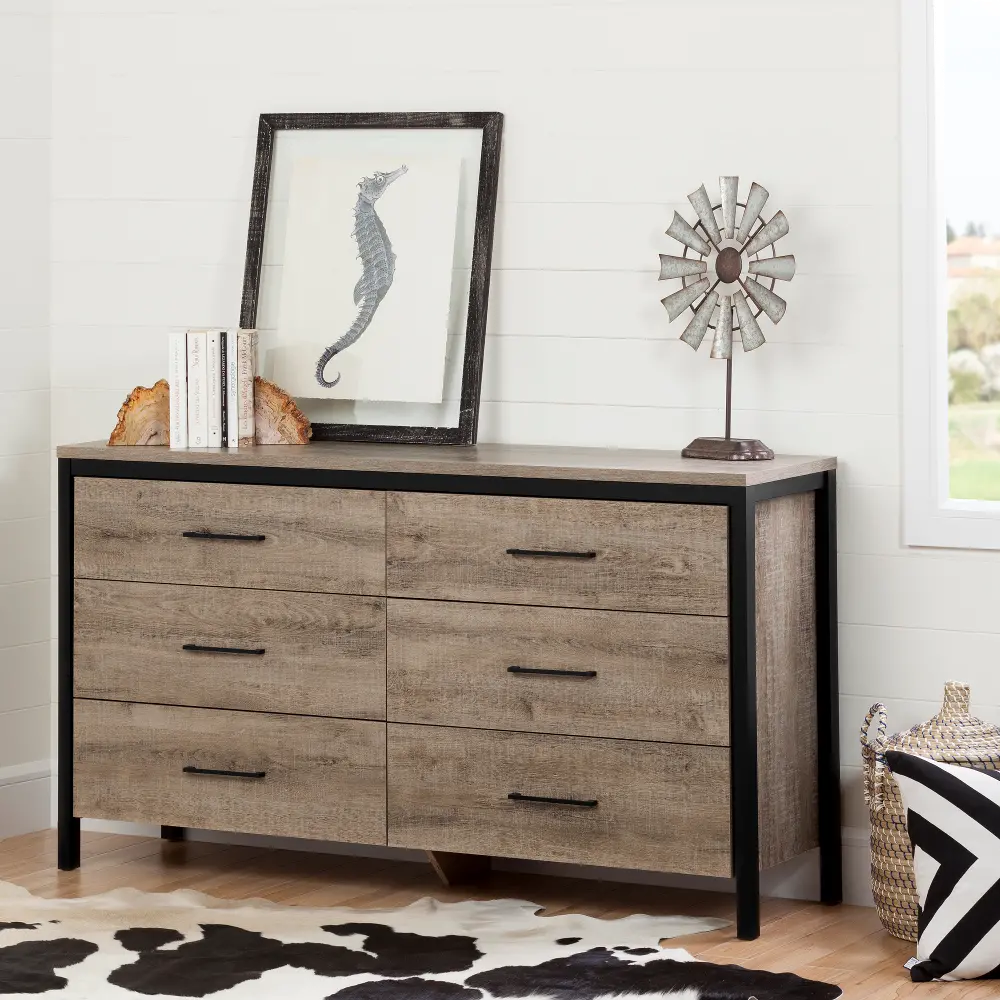 10491 Weathered Oak 6-Drawer Double Dresser - South Shore-1