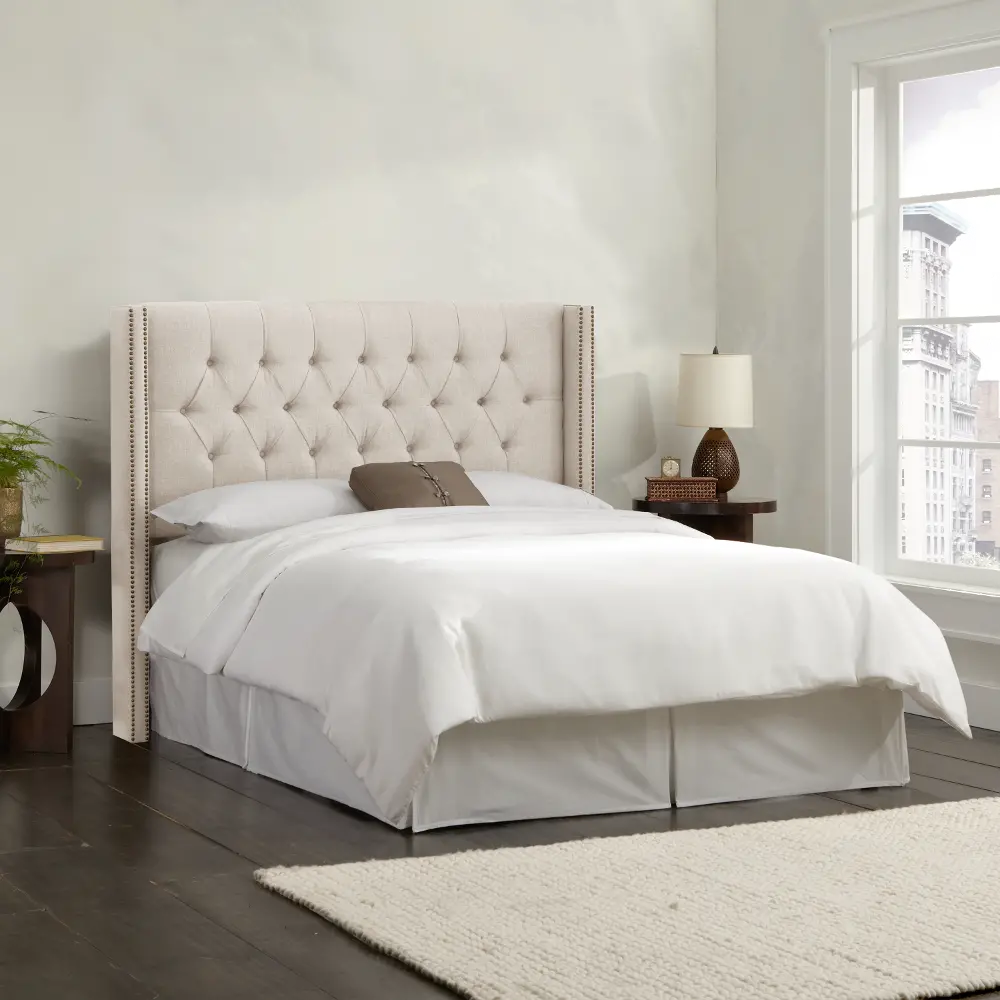 141NB-BRLNNTLC Abigail Ivory Diamond Tufted Wingback Full Headboard - Skyline Furniture-1