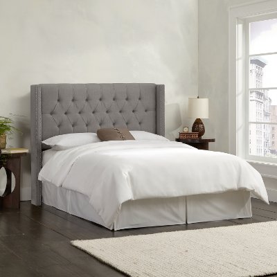 Linen Gray Tufted Wingback Full Size, Full Bed Headboard White