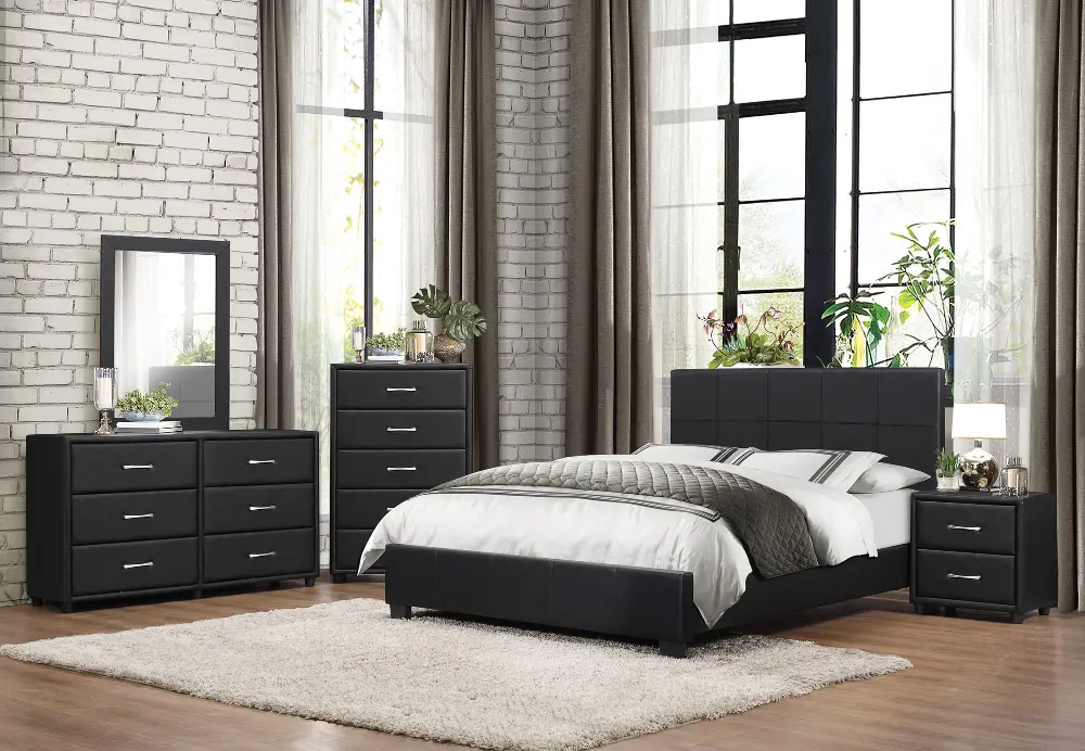 Contemporary Black 4 Piece Full Bedroom Set - Lorenzi-1