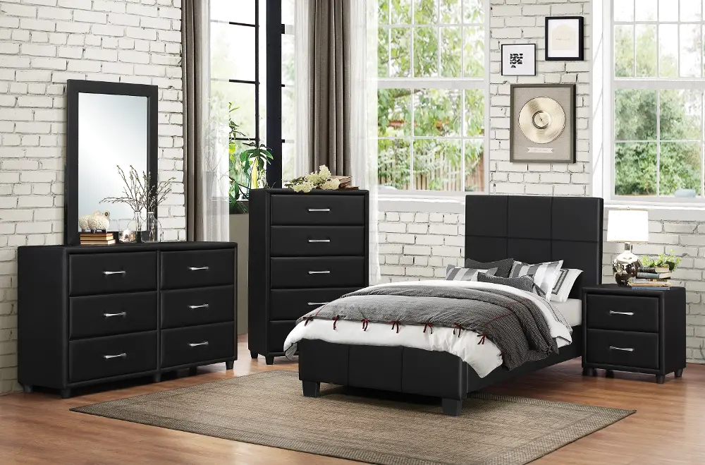 Contemporary Black 4 Piece Twin Bedroom Set - Lorenzi-1