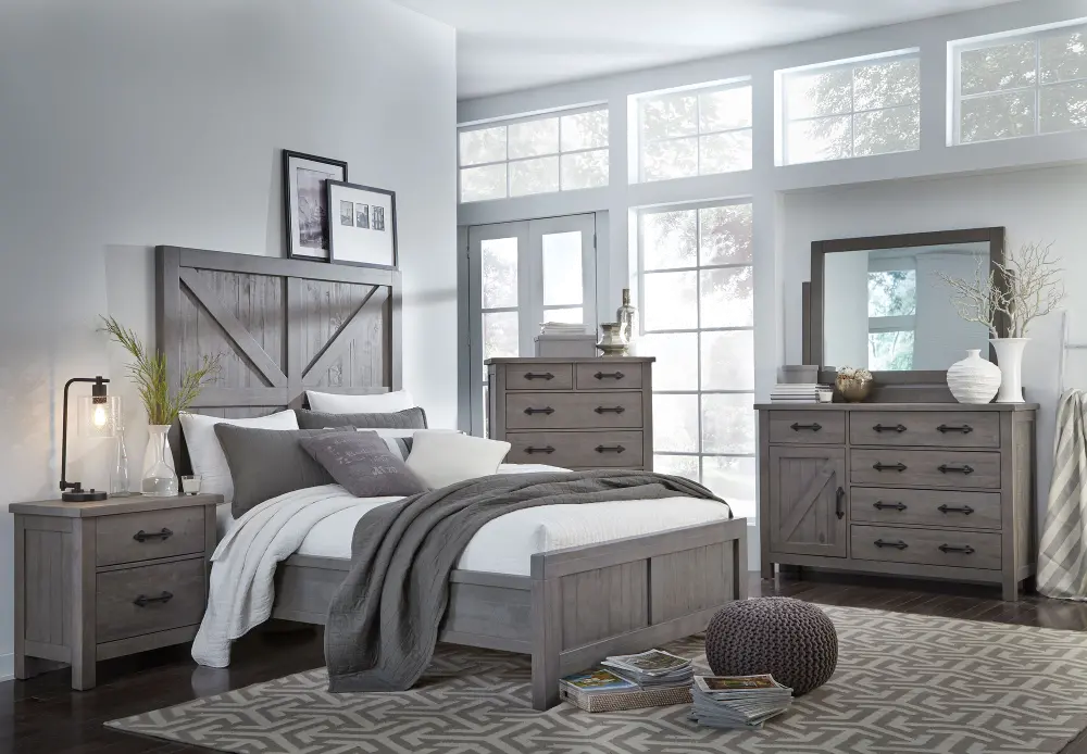 Gray Rustic Contemporary 4 Piece King Bedroom Set - Austin-1