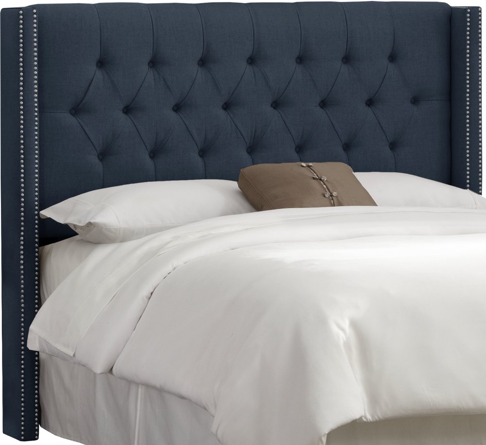 Abigail Navy Blue Diamond Tufted Wingback Queen Headboard -...