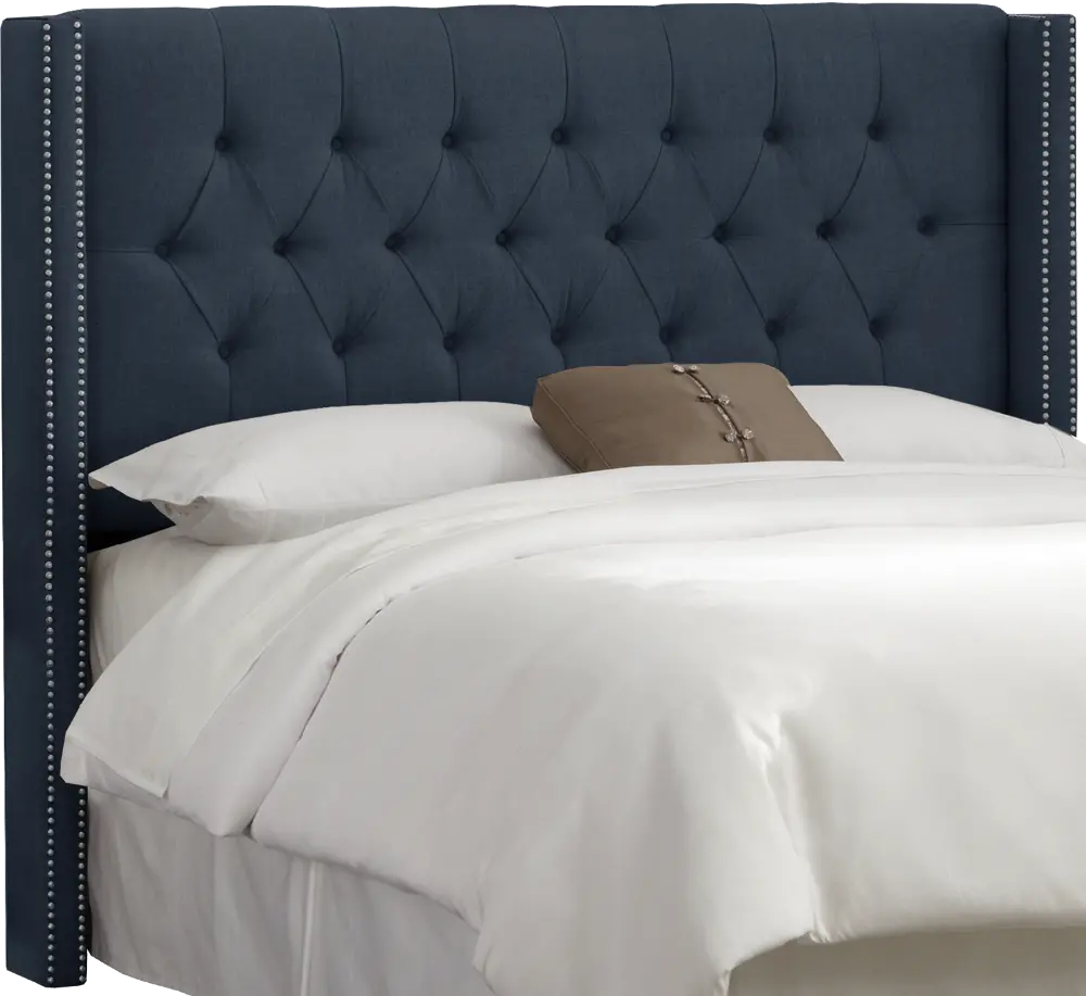 144NB-PWLNNNV Abigail Navy Blue Diamond Tufted Wingback California King Headboard - Skyline Furniture-1