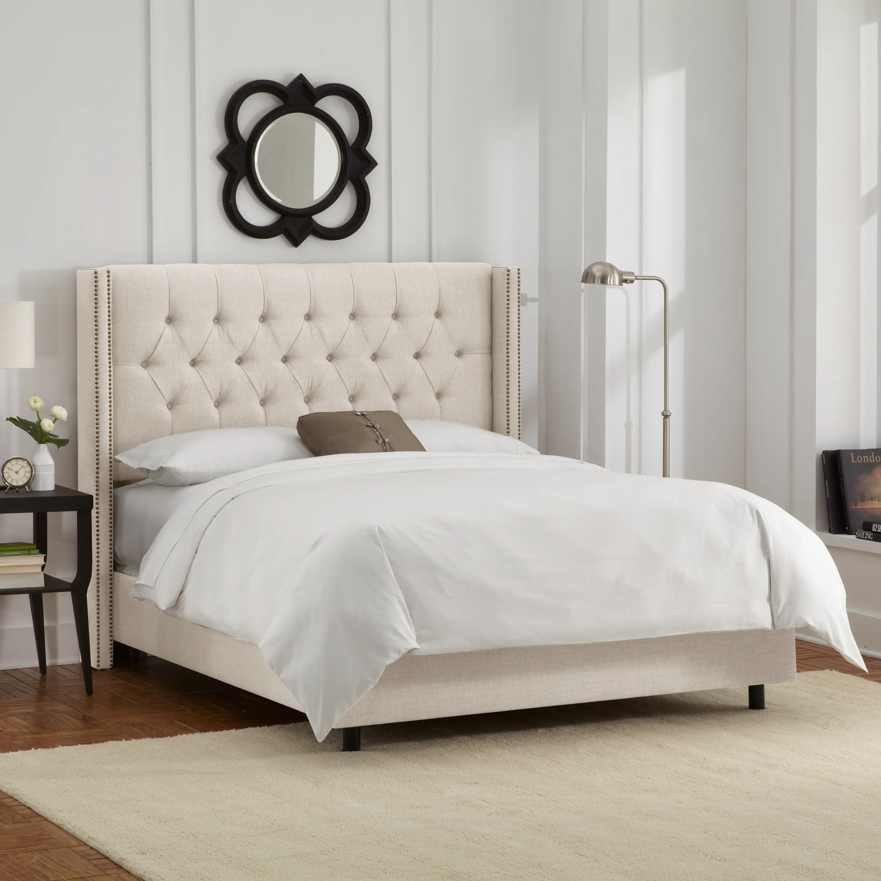 Abigail Ivory Diamond Tufted Wingback Queen Bed - Skyline Furniture