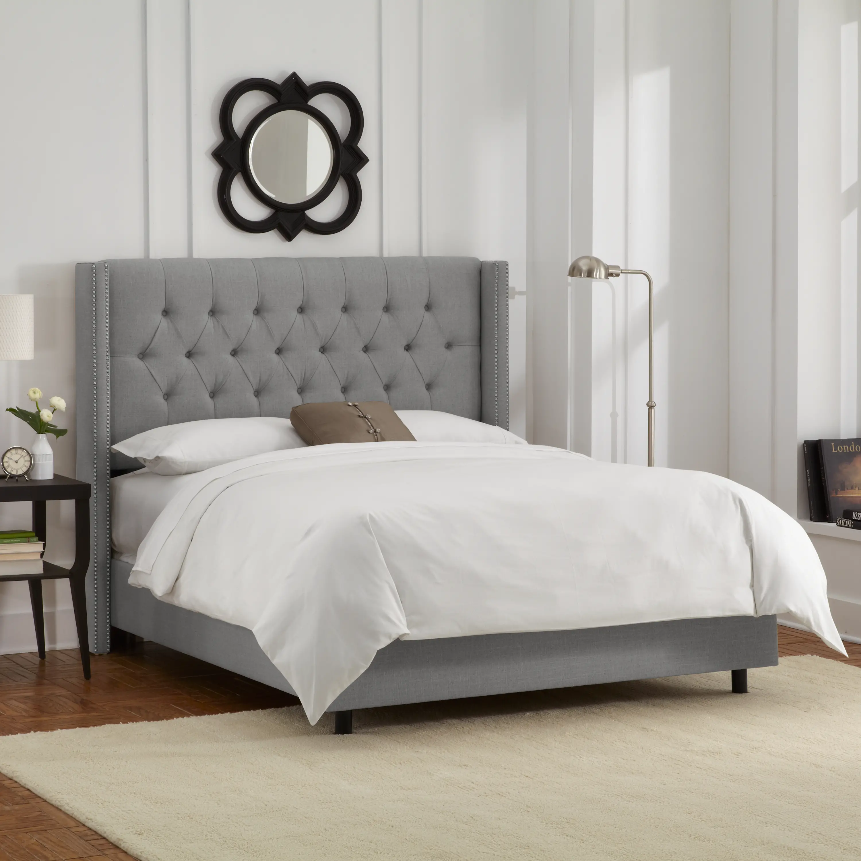 142NBBED-PWLNNGR Abigail Gray Diamond Tufted Wingback Queen Bed - S sku 142NBBED-PWLNNGR
