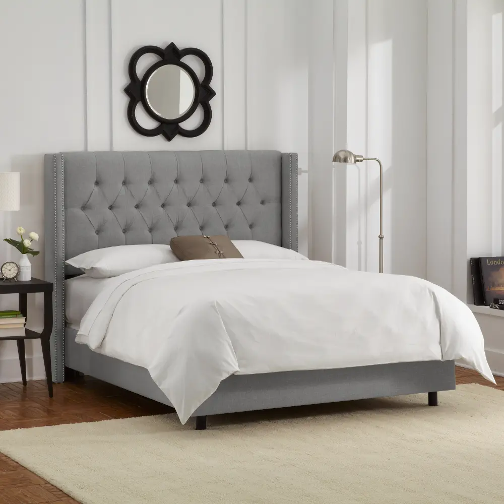 142NBBED-PWLNNGR Abigail Gray Diamond Tufted Wingback Queen Bed - Skyline Furniture-1