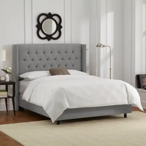 Abigail Gray Diamond Tufted Wingback Queen Bed Skyline Furniture
