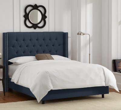 Linen Navy Blue Tufted Wingback Queen, Navy Blue Queen Bed Sheets