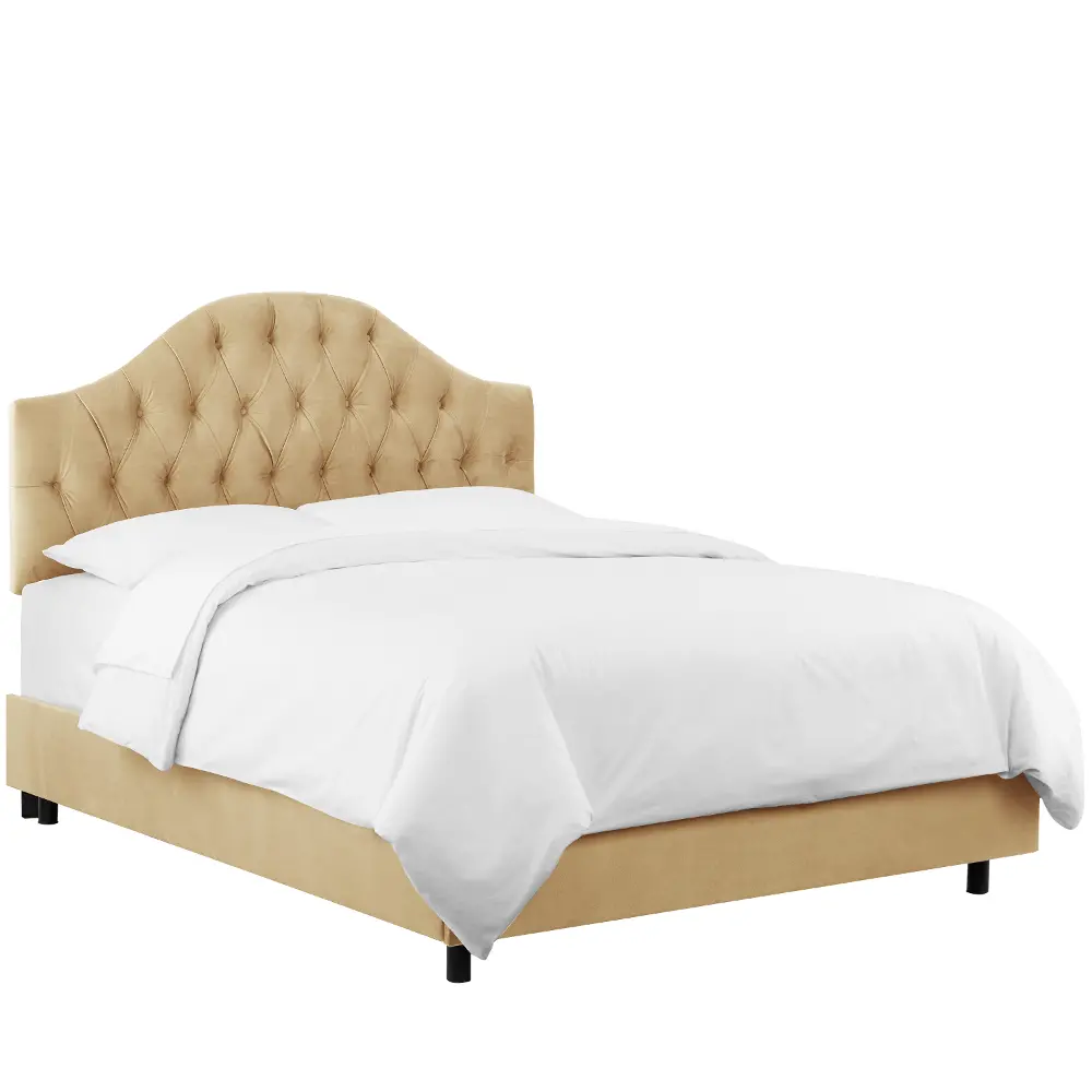 2722BEDVLVBCK Velvet Buckwheat Tufted Queen Upholstered Bed-1