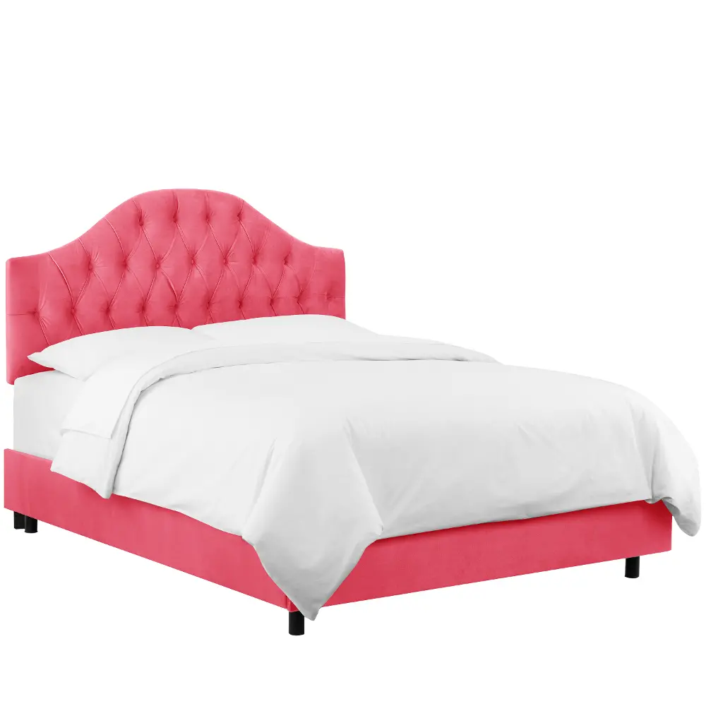 2720BEDMSTFLM Velvet Flamingo Pink Tufted Twin Upholstered Bed-1