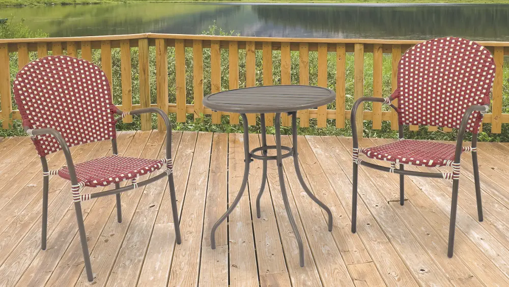 Mendecino Collection 3 Piece Outdoor Patio Bistro Set in Red-1
