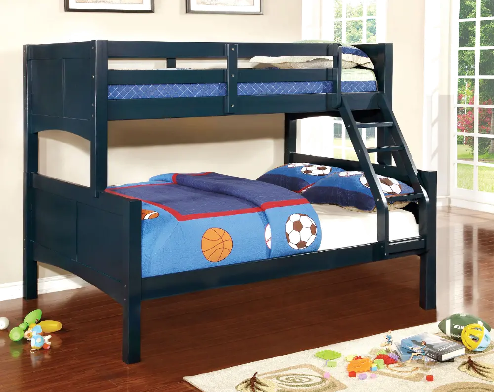 Navy Blue Classic Twin-over-Full Bunk Bed - Prismo-1