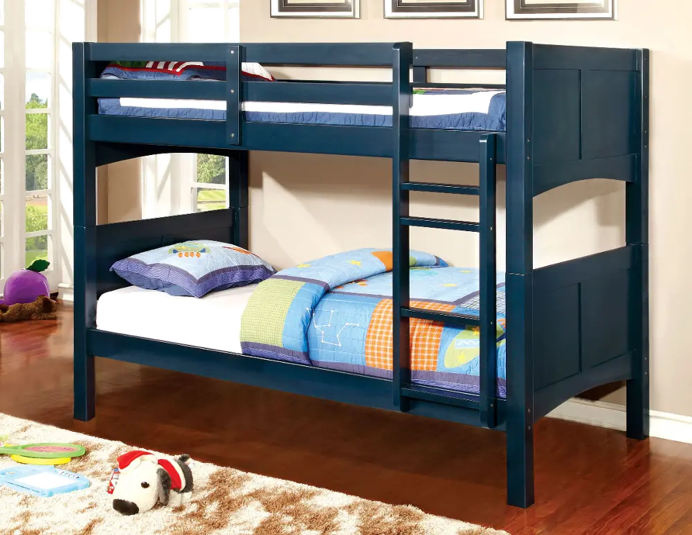 Navy Blue Classic Twin-over-Twin Bunk Bed - Prismo-1