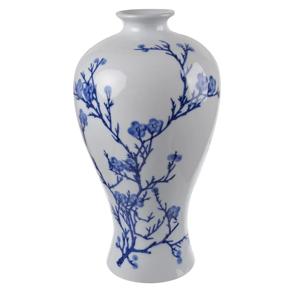 13 Inch Blue and White Floral Vase-1