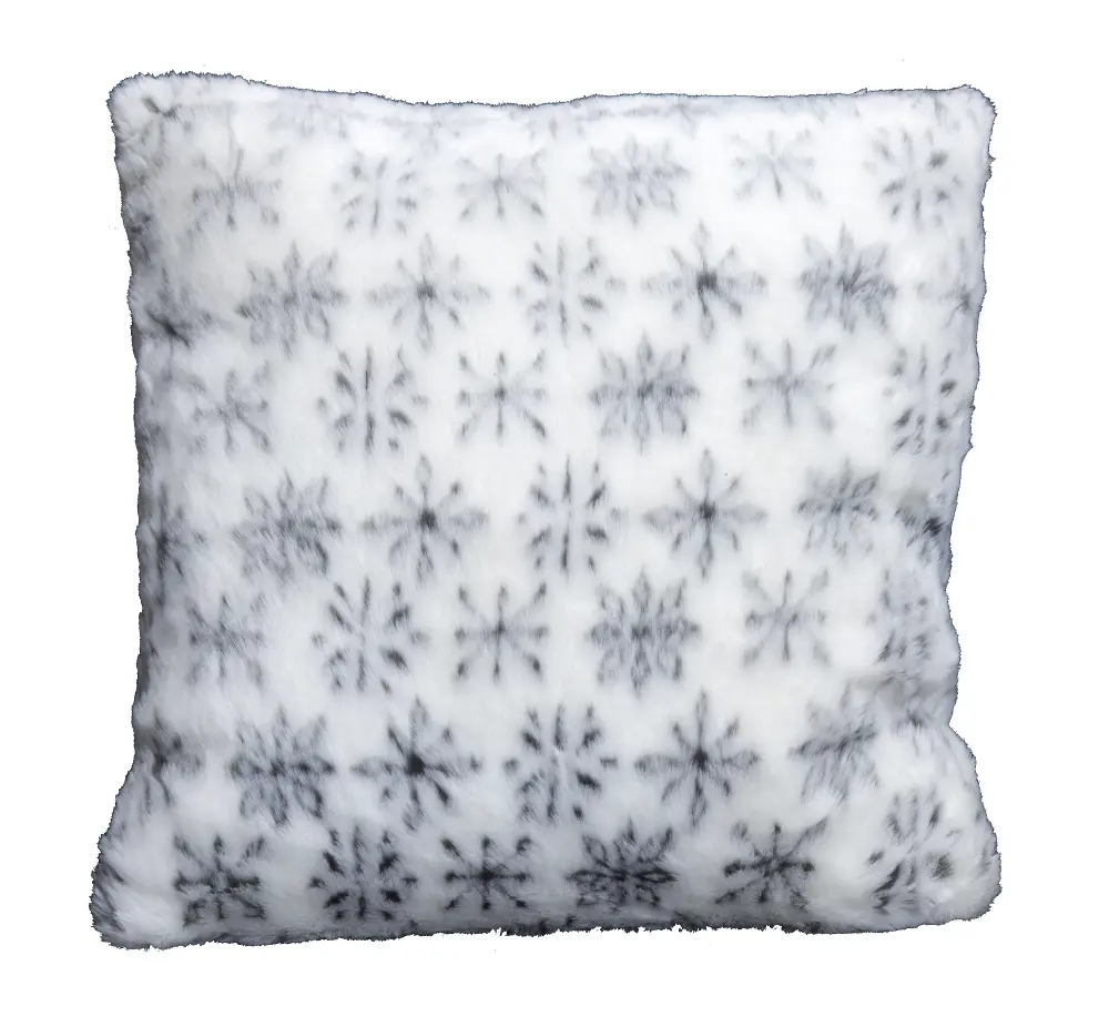 White and Gray Faux-Fur Snowflake Patterned Throw Pillow-1