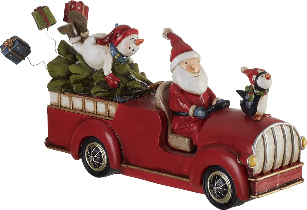 Resin Santa and Snowman in a Christmas Car-1