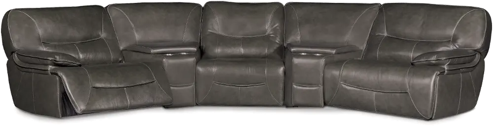 Steel Gray Leather-Match Power Reclining Sectional Sofa - Max 5 Piece-1
