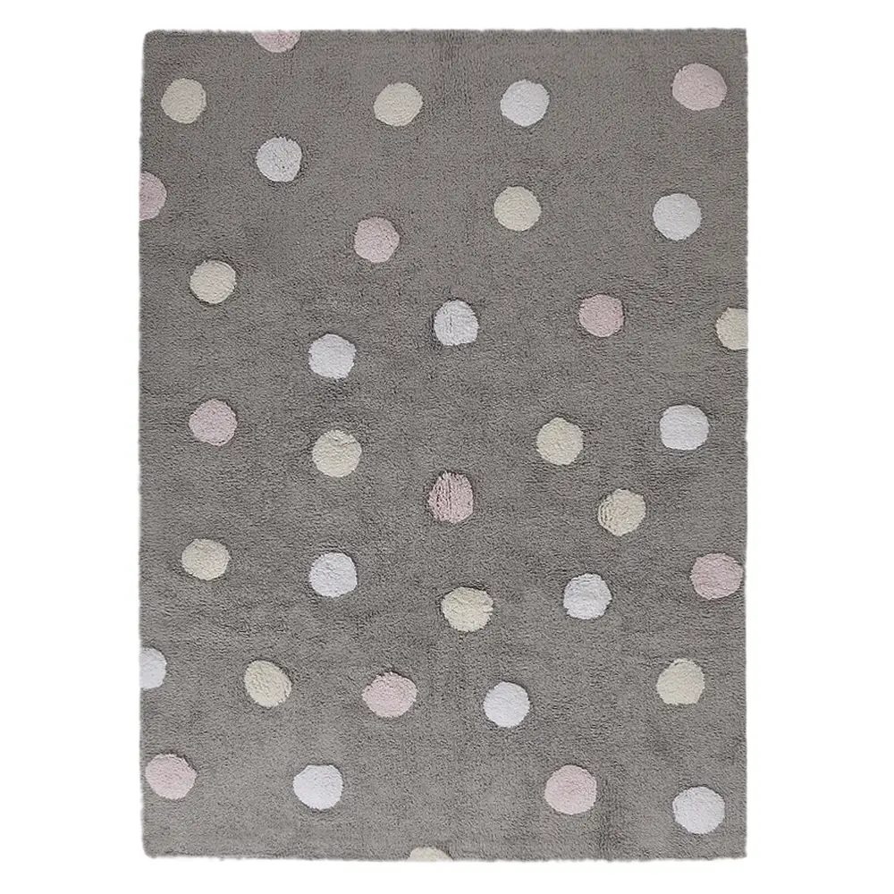 C-TT-1 4 x 5 Small Tricolor Polka Dots Gray and Pink Washable Rug-1