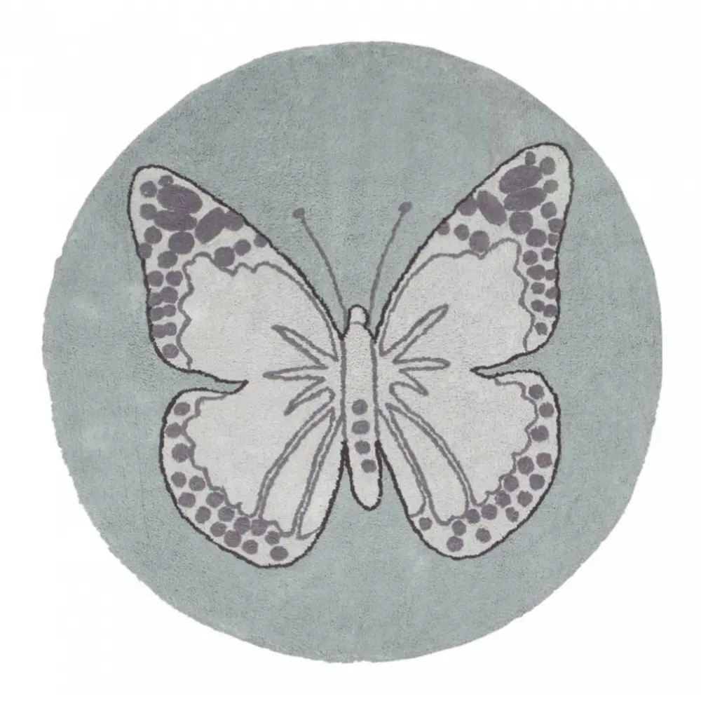 C-BUT-G 5' Round Green Vintage Butterfly Washable Rug-1