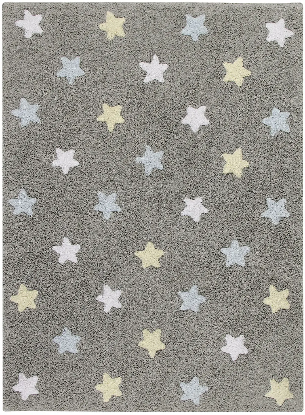 C-ST-B 4 x 5 Small Tricolor Stars Gray and Blue Washable Rug-1