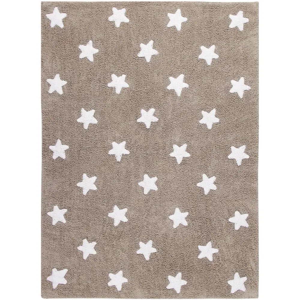 C-L-SW 4 x 5 Small Linen and White Stars Washable Rug-1
