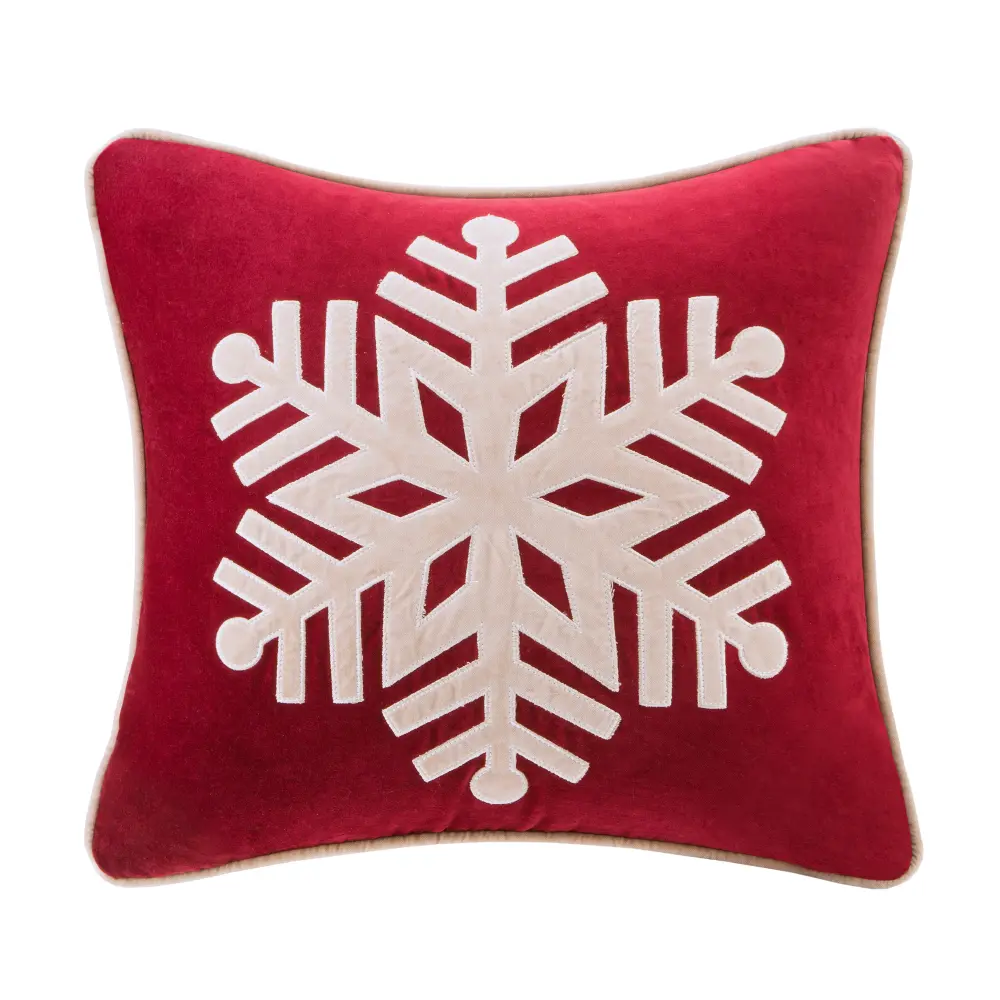 Red and White Velvet Snowflake Throw Pillow-1