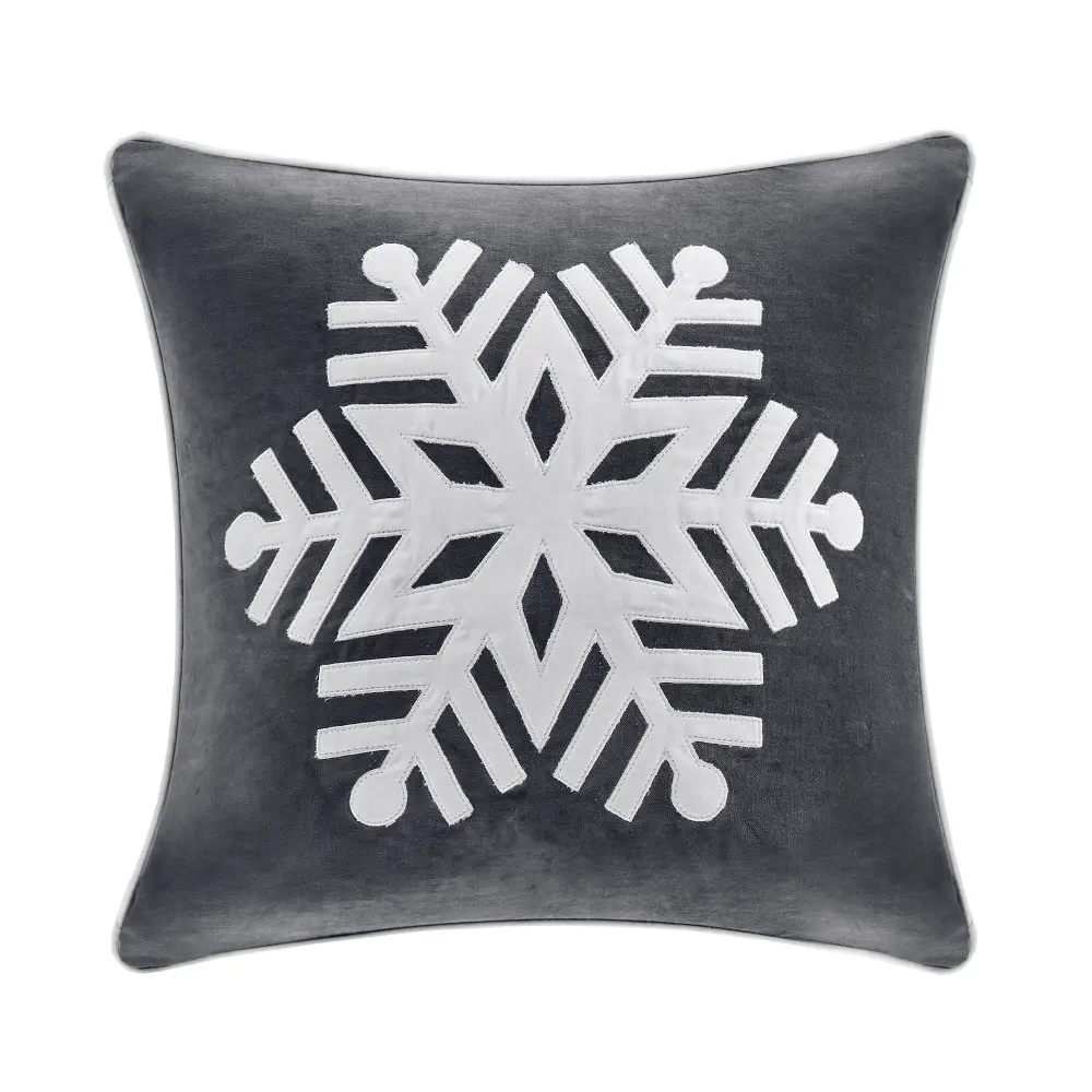 Gray and White Velvet Snowflake Throw Pillow-1