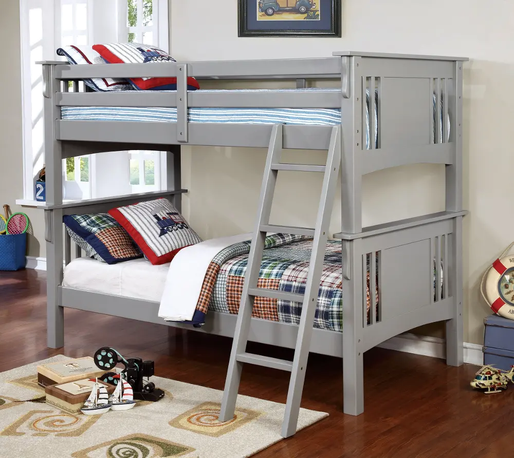 Classic Gray Twin-over-Twin Bunk Bed - Spring Creek-1