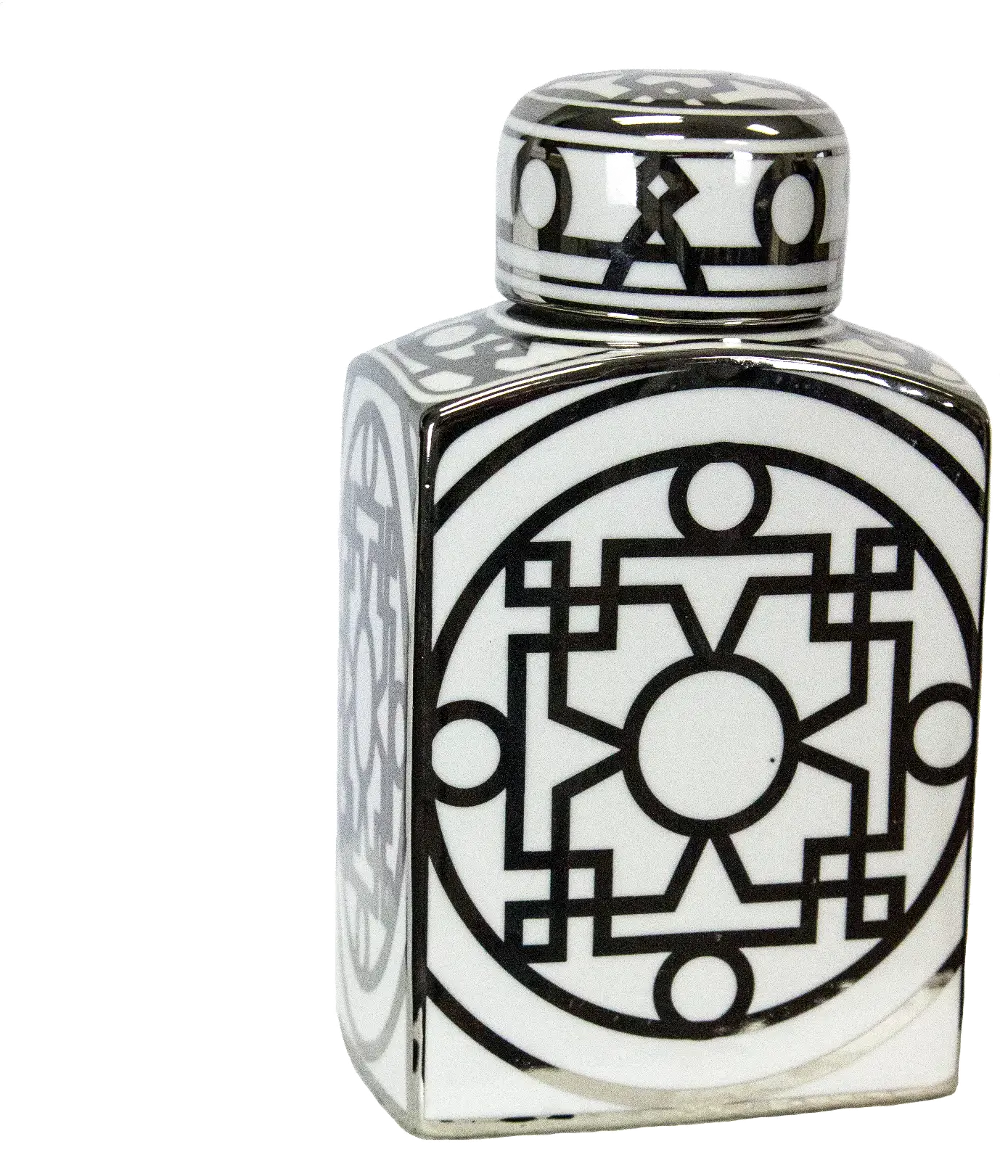 9 Inch White and Silver Lidded Jar-1