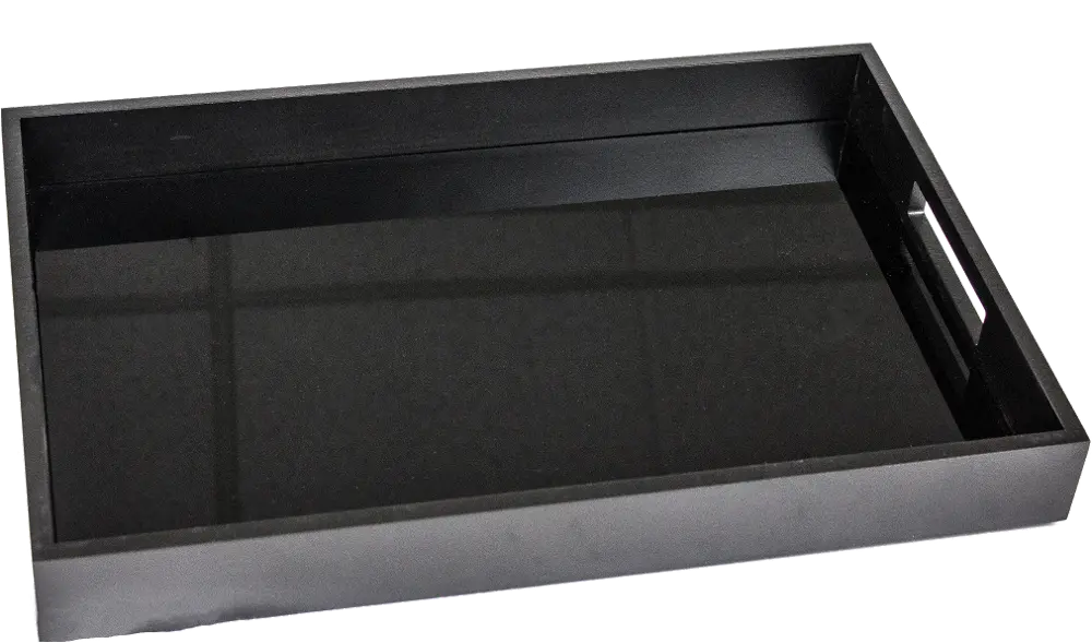 Black Wood and Glass Tray with Cut Out Handles-1