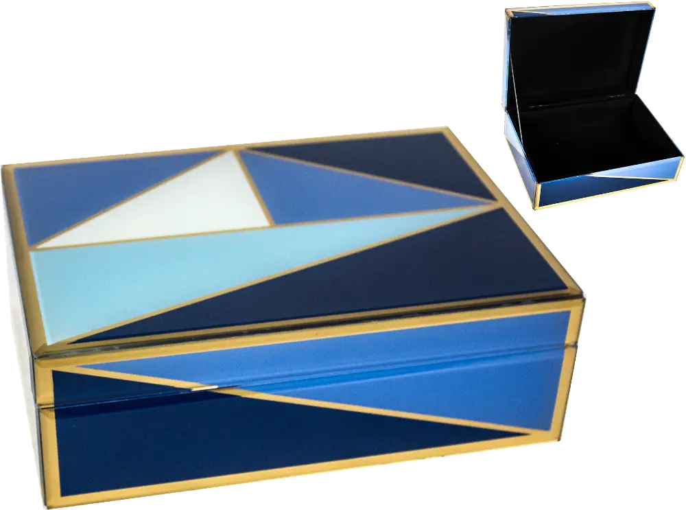 Blue Geometric Wood Decorative Box with Glass-1