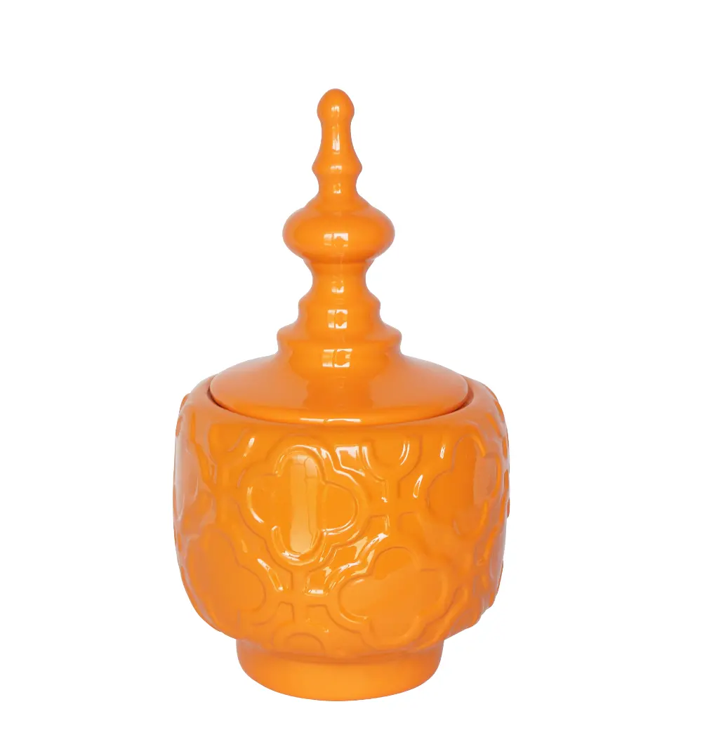 12 Inch Orange Ceramic Lidded Jar-1