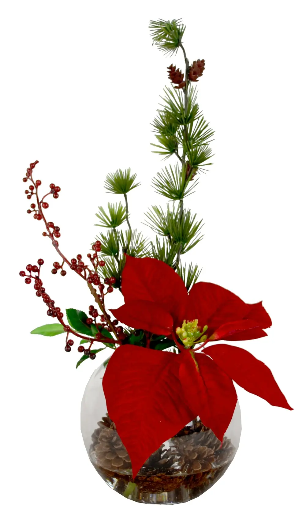 Red Poinsettia and Pine In An Acrylic Arrangement-1